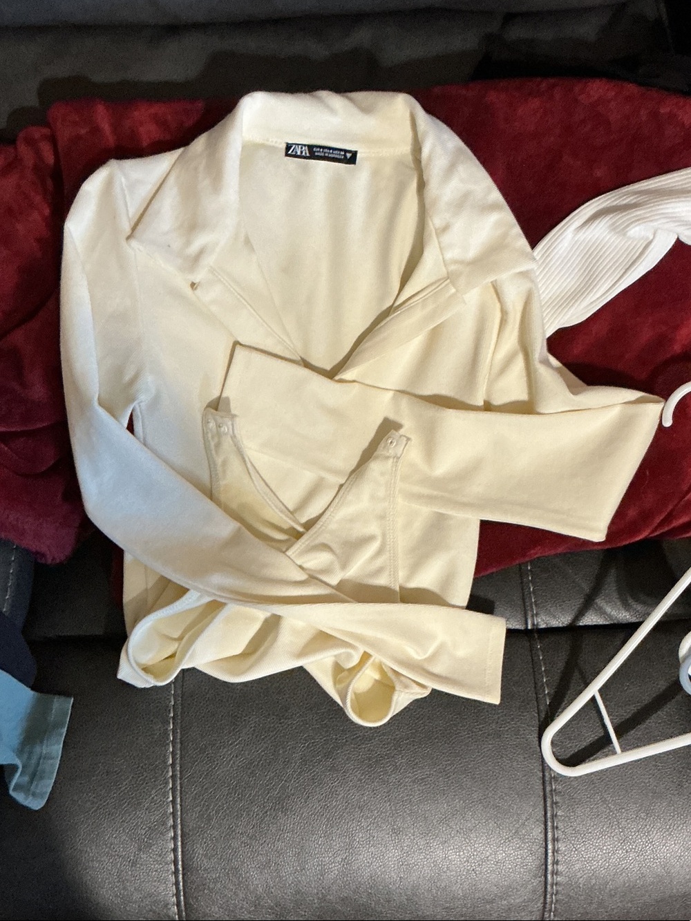 Zara Cream Wrap-Style Long Sleeve Button Down Top